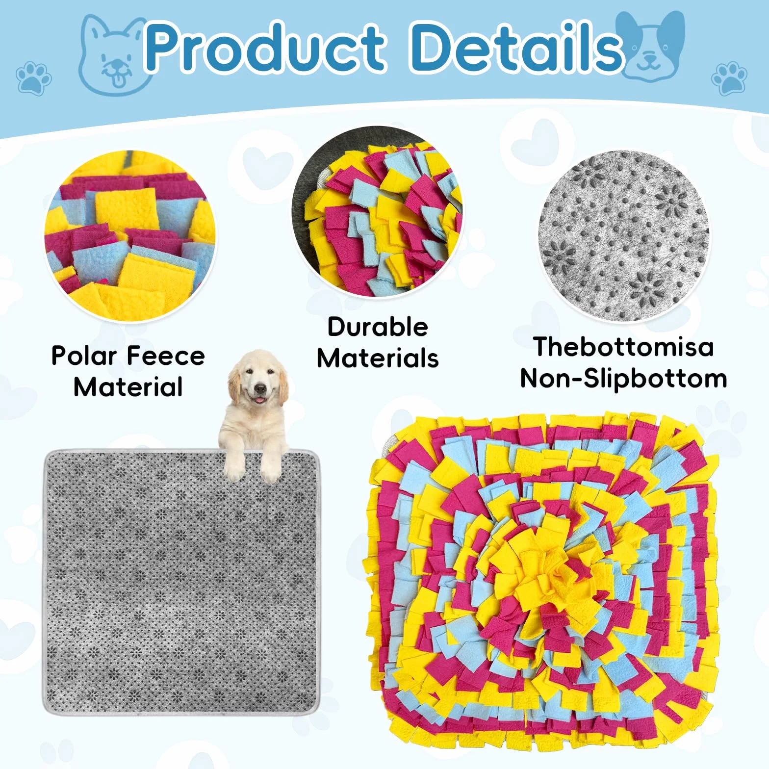 Tappeto Olfattivo Cane, 35 cm Foraggiamento Tappeto per Cani, Giochi per Cani, Lavabile Antiscivolo Tappetino Puzzle per l'allenamento Olfattivo Lo Slow Food e Il Sollievo dallo Stress