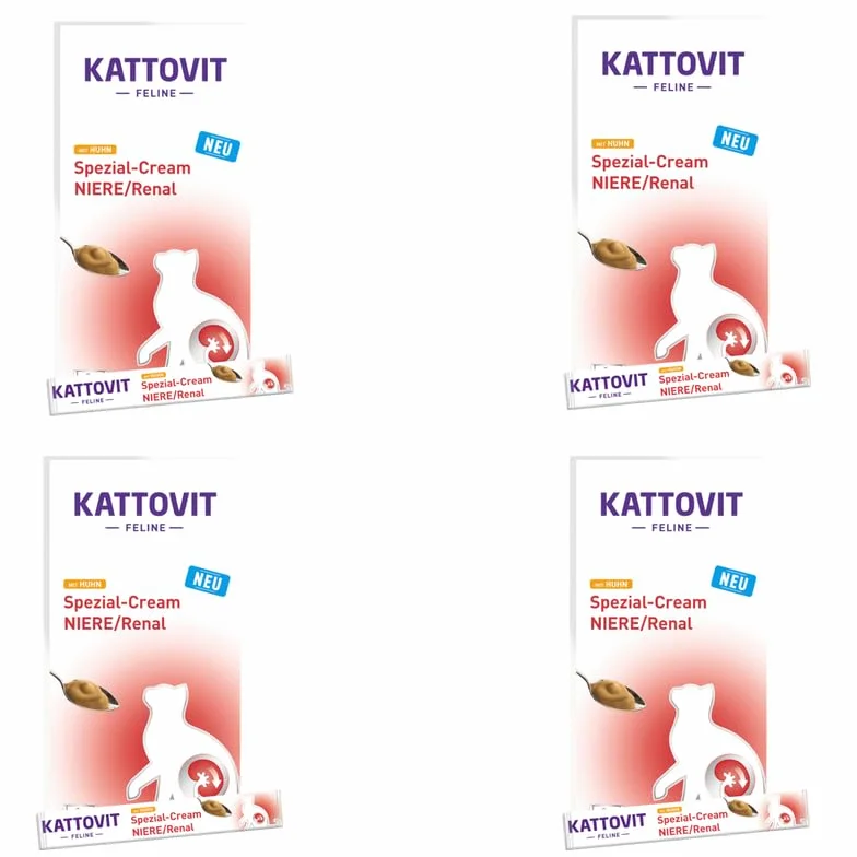 Kattovit Special Cream Rene Renale con Pollo | Confezione da 4 | 4 x 6 x 15 g | Alimento complementare per gatti adulti | Completamente privo di zuccheri, coloranti e conservanti