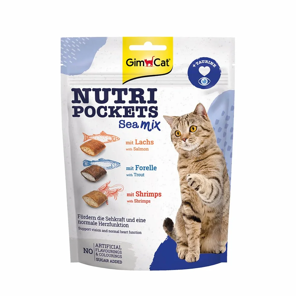 GimCat Nutri Pockets Sea Mix - Snack croccante per gatti con ripieno cremoso - 150 g