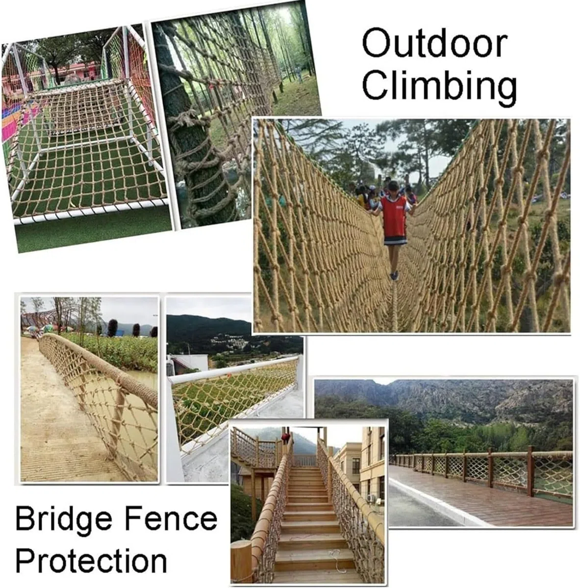 Rete in corda di canapa per supporto per piante da giardino, rete in fibra naturale da 3 x 4 m, per arrampicata interna/esterna, sicurezza per ringhiere di balconi e scale