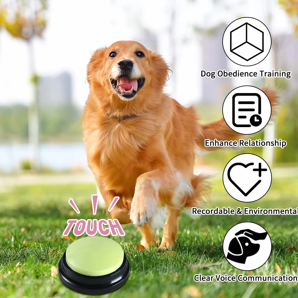 Pulsanti per Cani, 4 Pezzi Pulsanti per Cani Parlare, Buzzer con Funzione di Registrazione per Comunicazione, Giochi Interattivi per Cani Pulsante Addestramento degli Animali Domestici