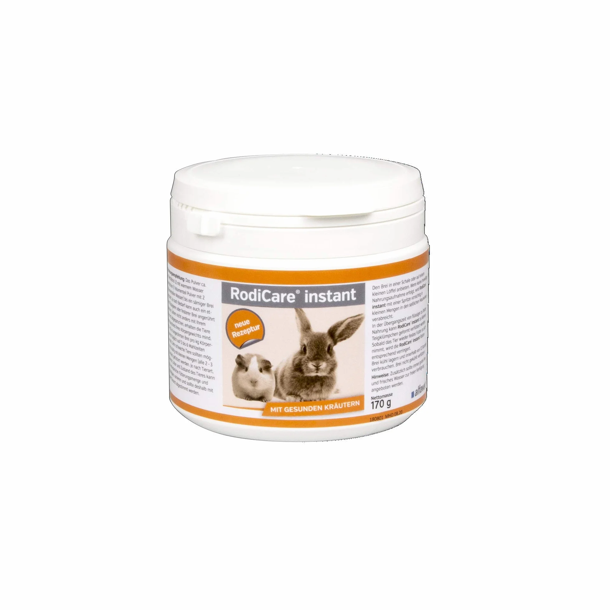 Alfavet RodiCare Instant (170 g) – Alimento completo in polvere per conigli, porcellini d’India e piccoli roditori – ricco di fibre, con erbe selezionate, con misurino