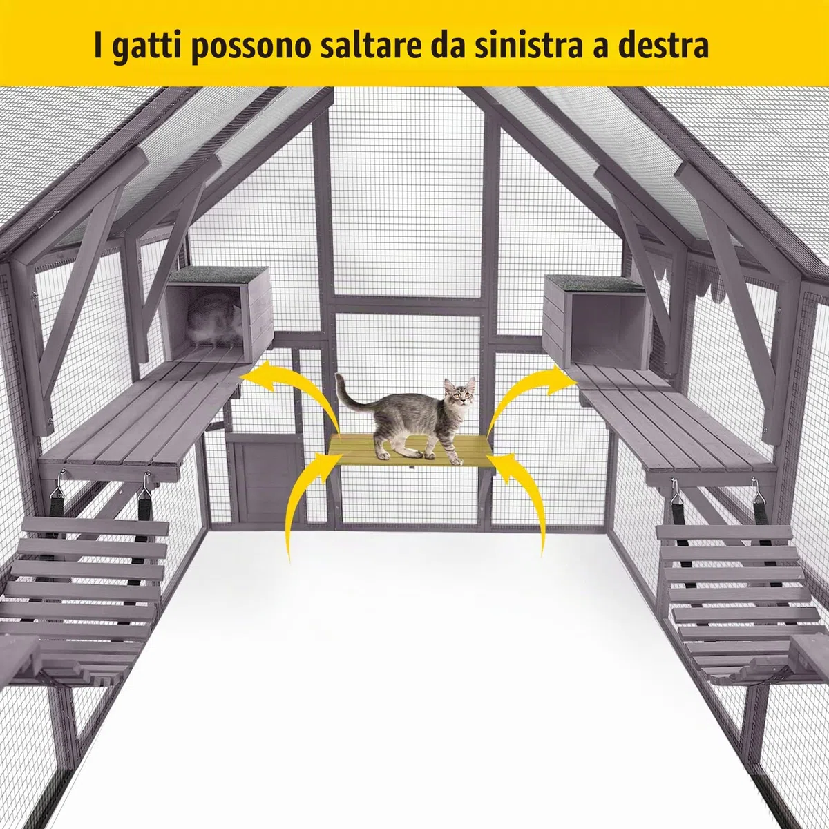 Casetta per gatti grande, in legno, con ponti, passeggiate, casette, copertura tetto