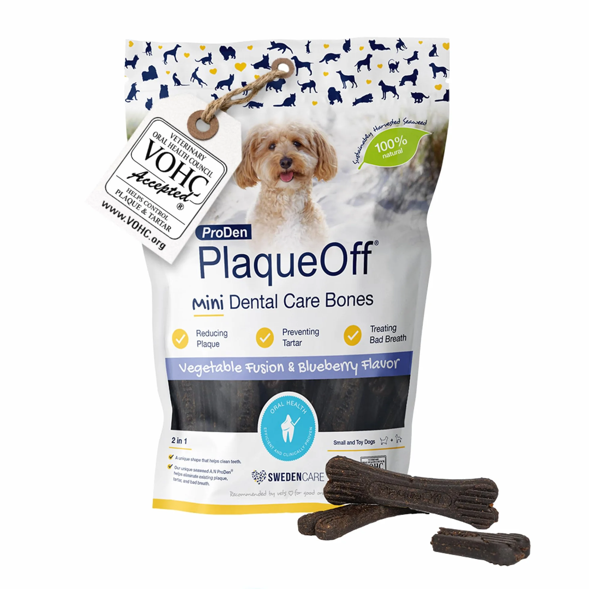 ProDen PlaqueOff 20 Mini Ossa Dentali per Cani Piccoli e Toy | Rimuove Placca e Tartaro, Alito Fresco, Salute Orale
