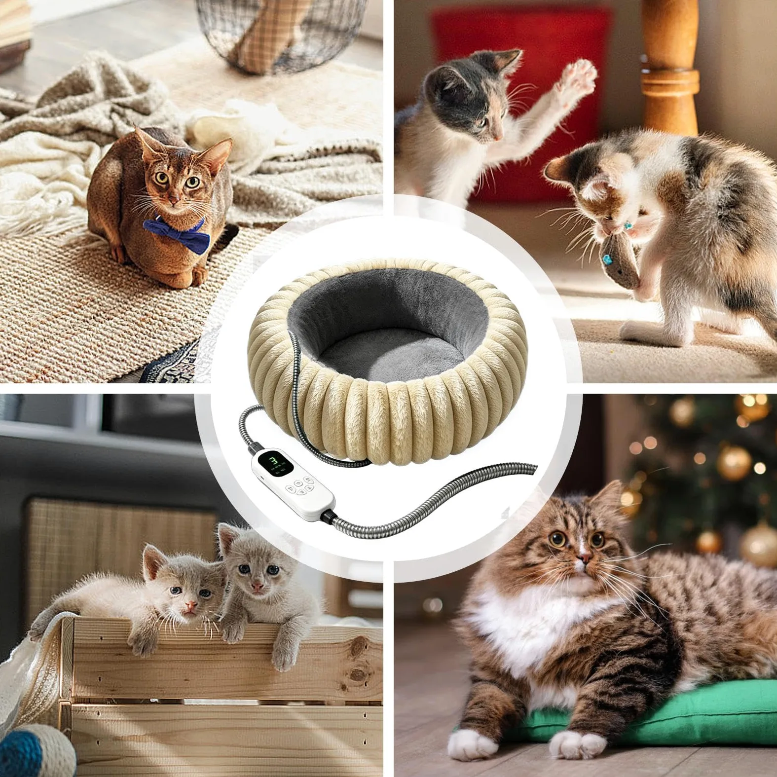 Tappetino Riscaldante Per Gatti Divano Rotondo Riscaldabile Regolabile Con | Tappetino Riscaldante Animali Interno Esterno Soggiorno Camera Ufficio Angolo Viaggio Famiglia