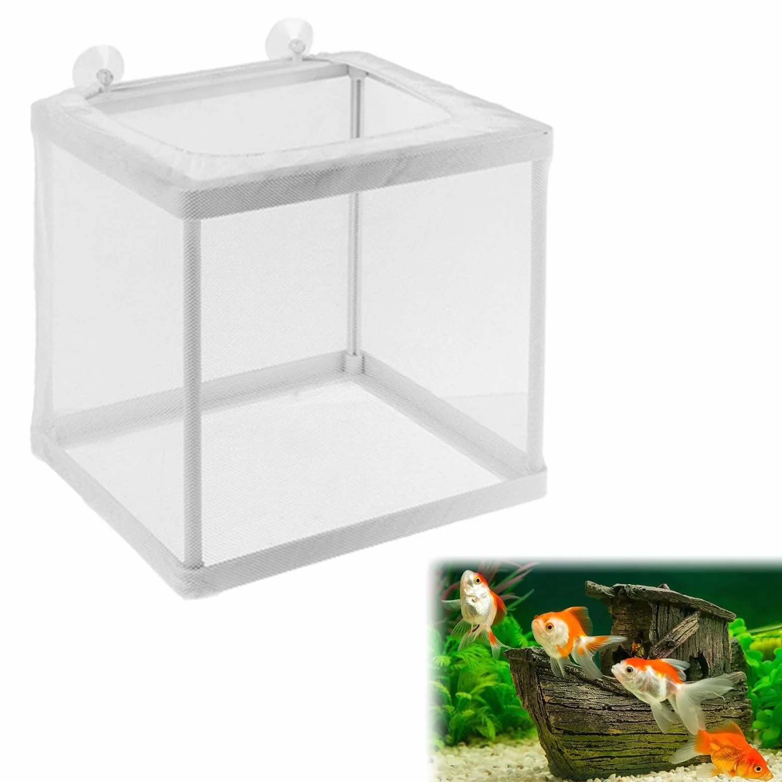 Scatola Di Allevamento Di Pesci, Isolamento Allevatore Di Pesci, Scatola di Isolamento Allevatore, con 4 Ventosa, Incubatore Di Pesce Scatola per Riproduzione, Acquario, 16 * 14 * 15CM