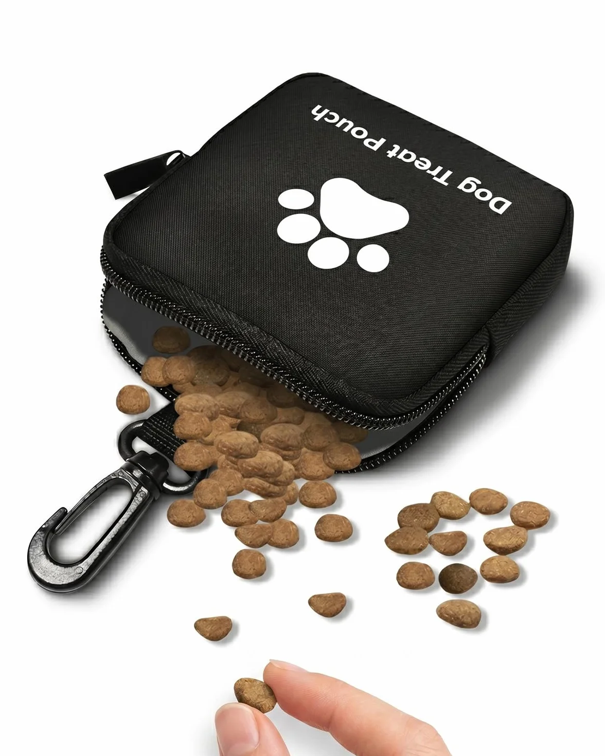 1 sacchetto per snack per cani, sacchetto per snack per cani con chiusura a zip, design con impronta di zampa e portachiavi, borsa per addestramento, per viaggi e attività all'aperto.
