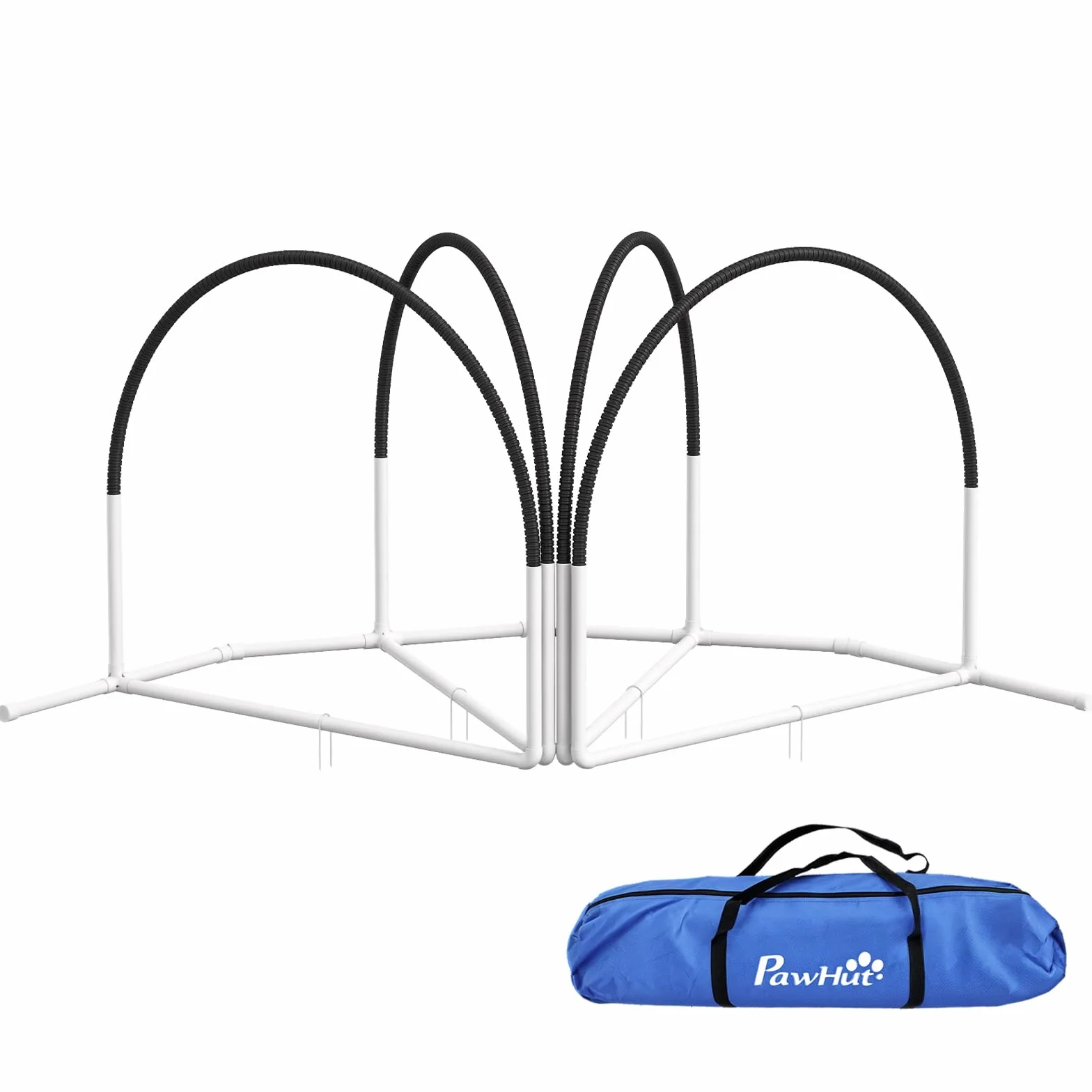 PawHut Set Agility Dog 4 Pezzi con 4 Picchetti, Attrezzatura Agility Dog in PE e ABS con Borsa in Tessuto Oxford, 89x69x99 cm, Bianco e Nero