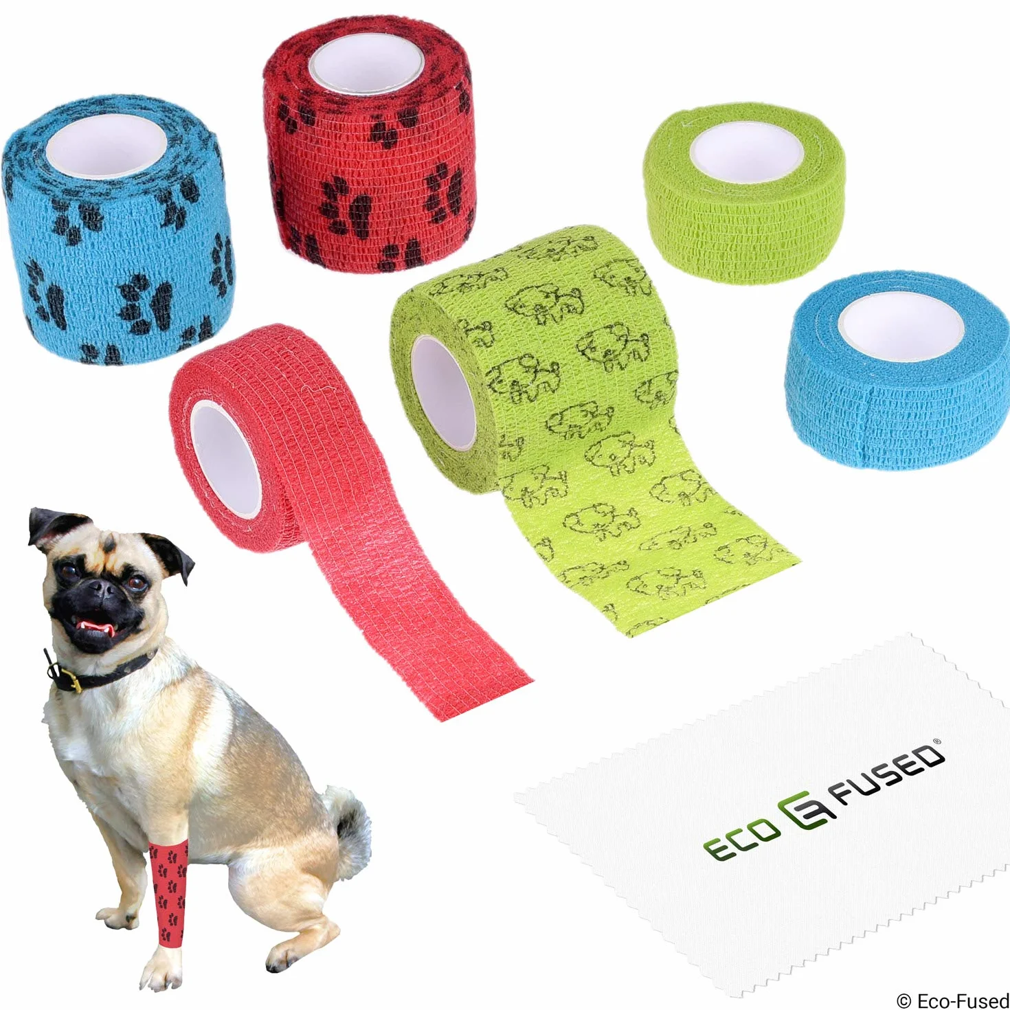 ECO-FUSED Fasce Autoadesive per Cani - Confezione da 6 - Supporta Muscoli e Articolazioni