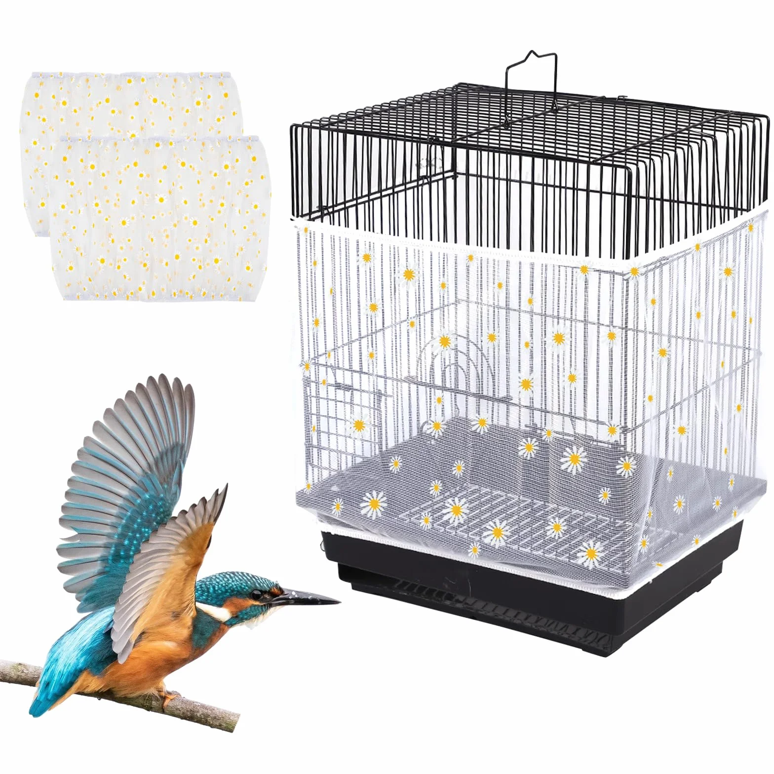 Rete per Gabbia Uccelli, 2 Coperture Universali per Gabbie per Uccelli, Universale Copri Gabbia per Uccelli, Gabbie Rotonde e Quadrate, Adatto per Gabbia Pappagalli con Circonferenza da 155-221 cm