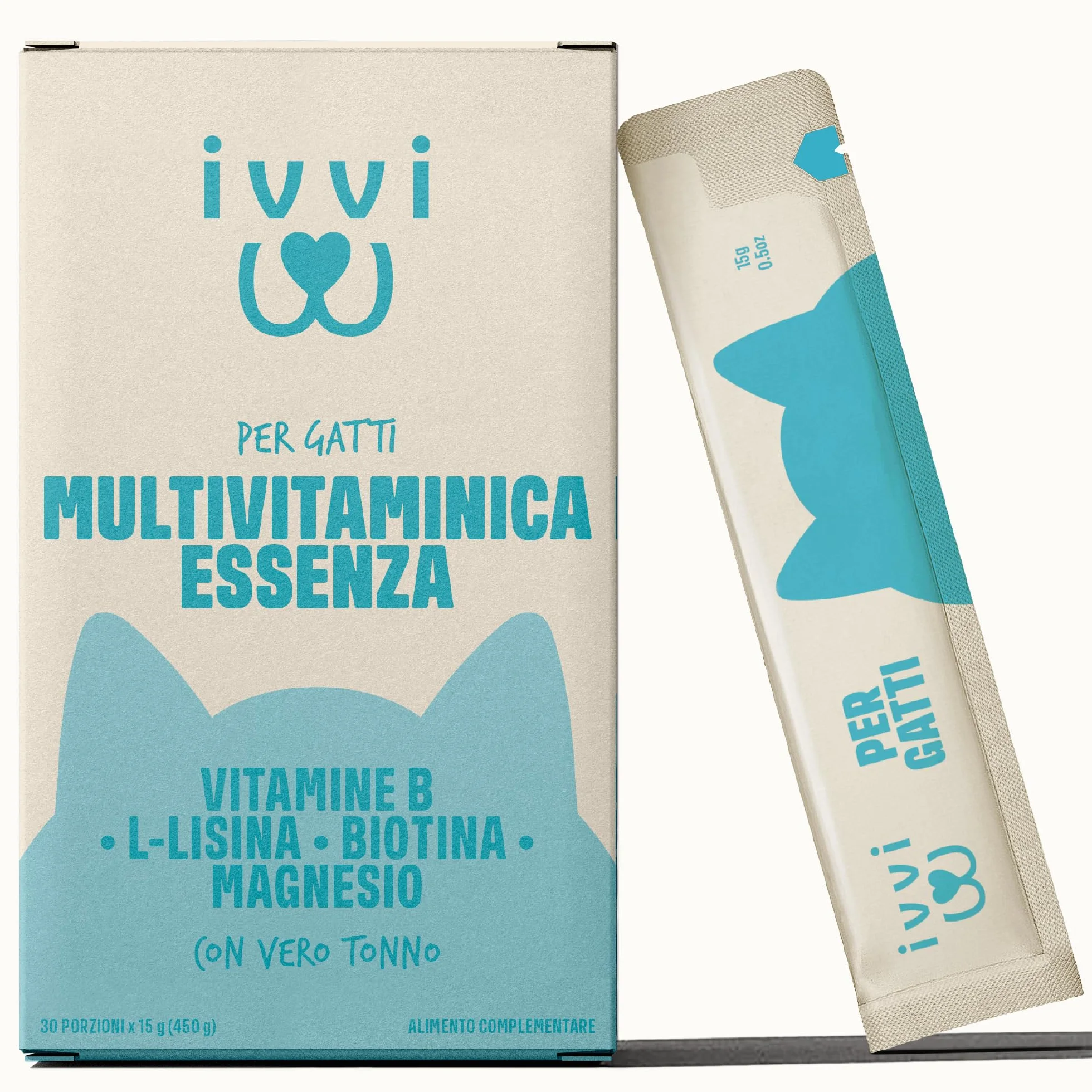 ivvi Essenza Multivitaminica per Gatti – snack cremoso con vero tonno – con vitamine del gruppo B, vitamine A, D3 ed E, biotina, L-lisina, magnesio e cozza verde – 30 x 15 g