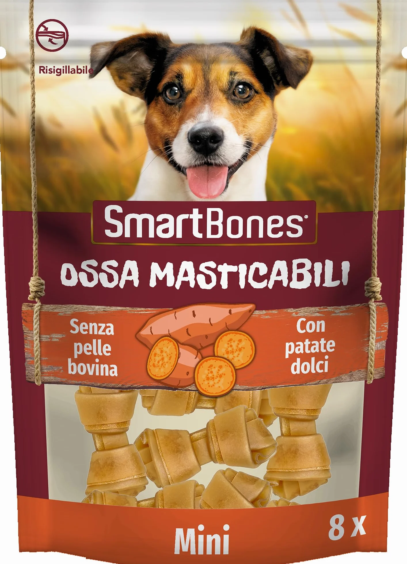 SmartBones Ossa masticabili Mini con patate dolci per Cani di Piccola Taglia, morbido, senza pelle bovina, 8 Pezzi