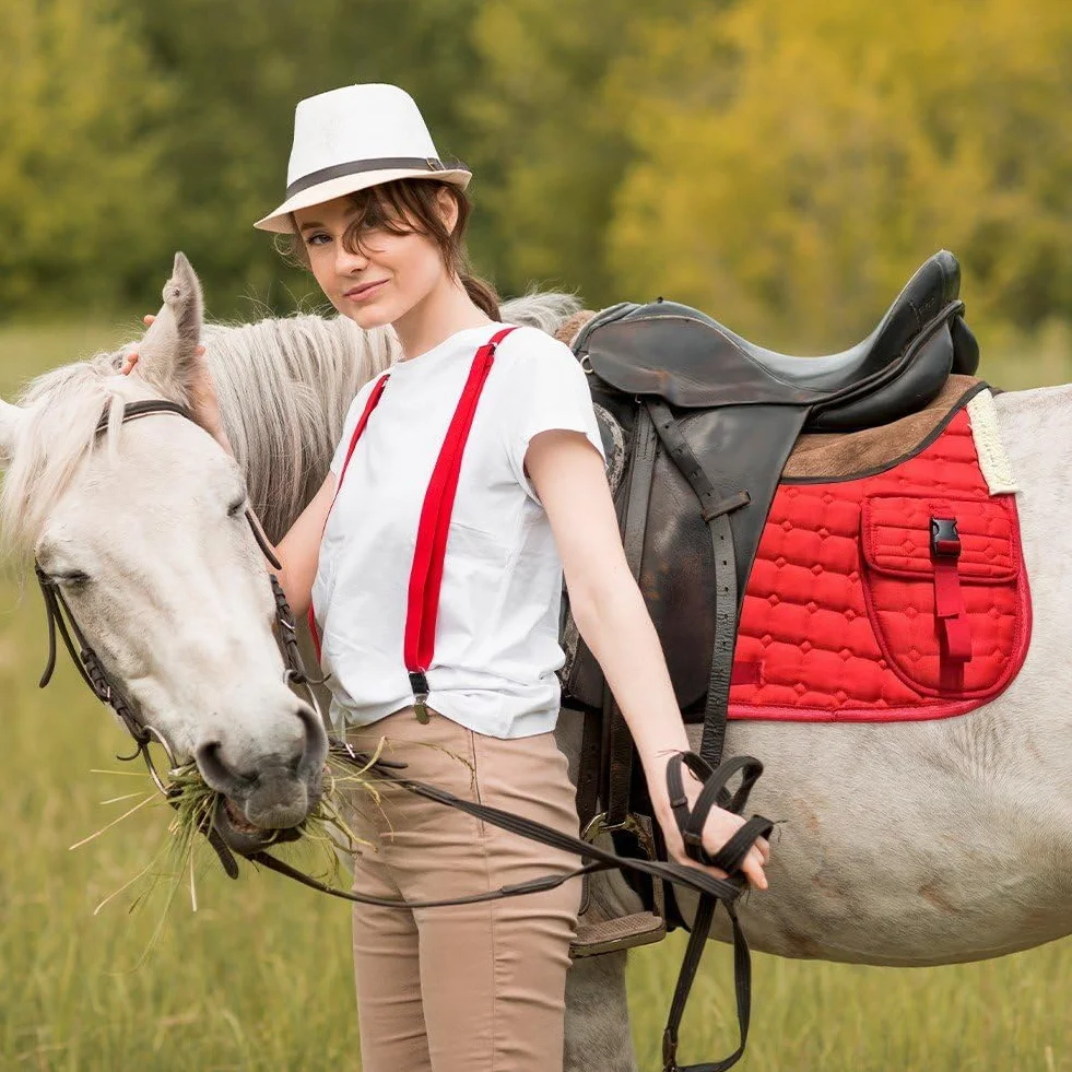 Sottosella Dressage Imbottito in Pile Trapuntato Inglese con Tasche