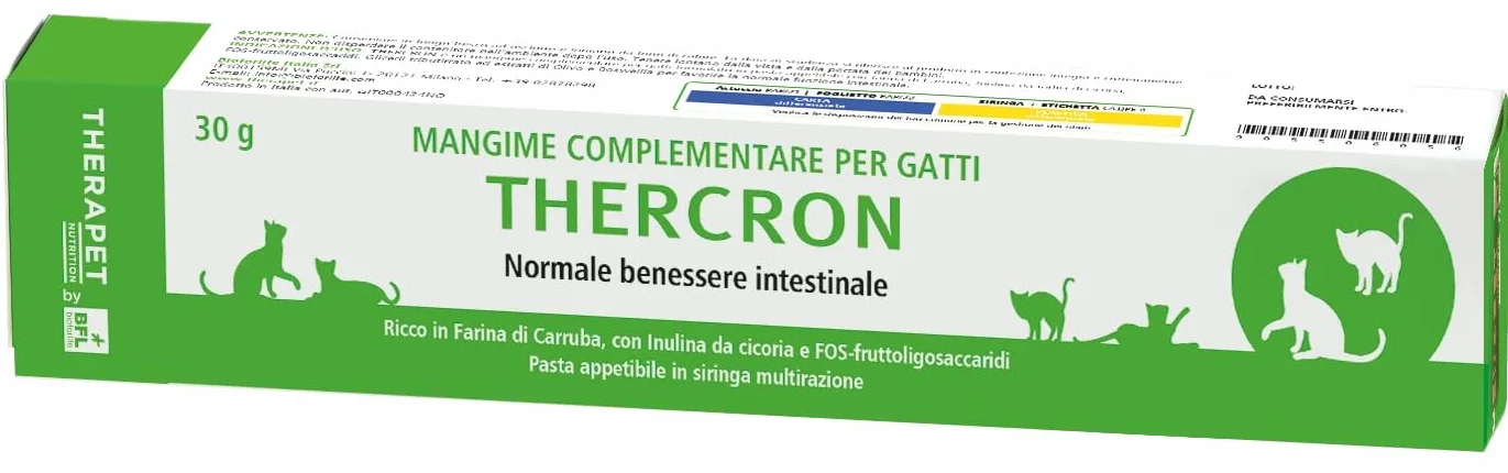 THERCRON GATTO Pasta Intestinale per Gatti – Supporto Benessere Intestinale – Con Prebiotici e Fibre – Alta Appetibilità – Siringa Dosatrice 30 g