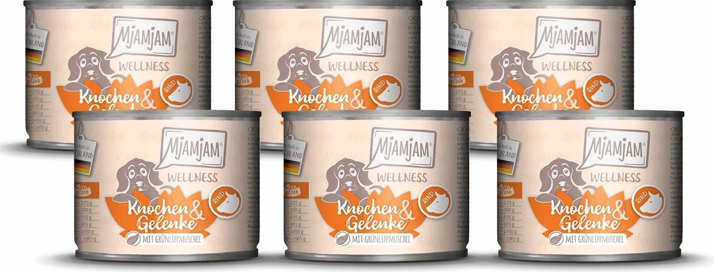 MjAMjAM - Cibo umido premium per cani - Benessere - Ossa e articolazioni - Beef, confezione da 6 (6x200g), senza cereali