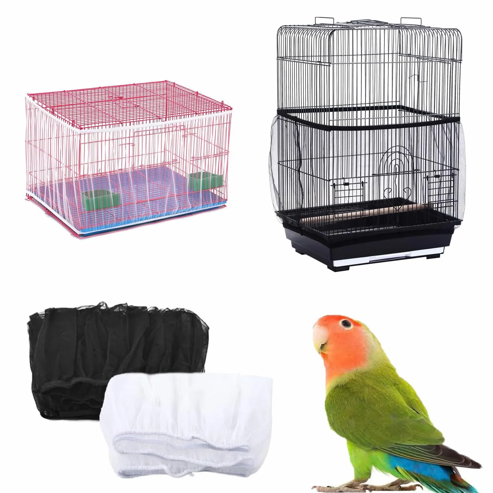 2 Pezzi Universale Copri Gabbia per Uccelli, Gabbia per Uccelli Ventilare Copertura Antipolvere, Raccoglitore di Semi per Gabbia, per Pappagalli, Ara, Gabbie Quadrate Rotonde(bianco/nero)
