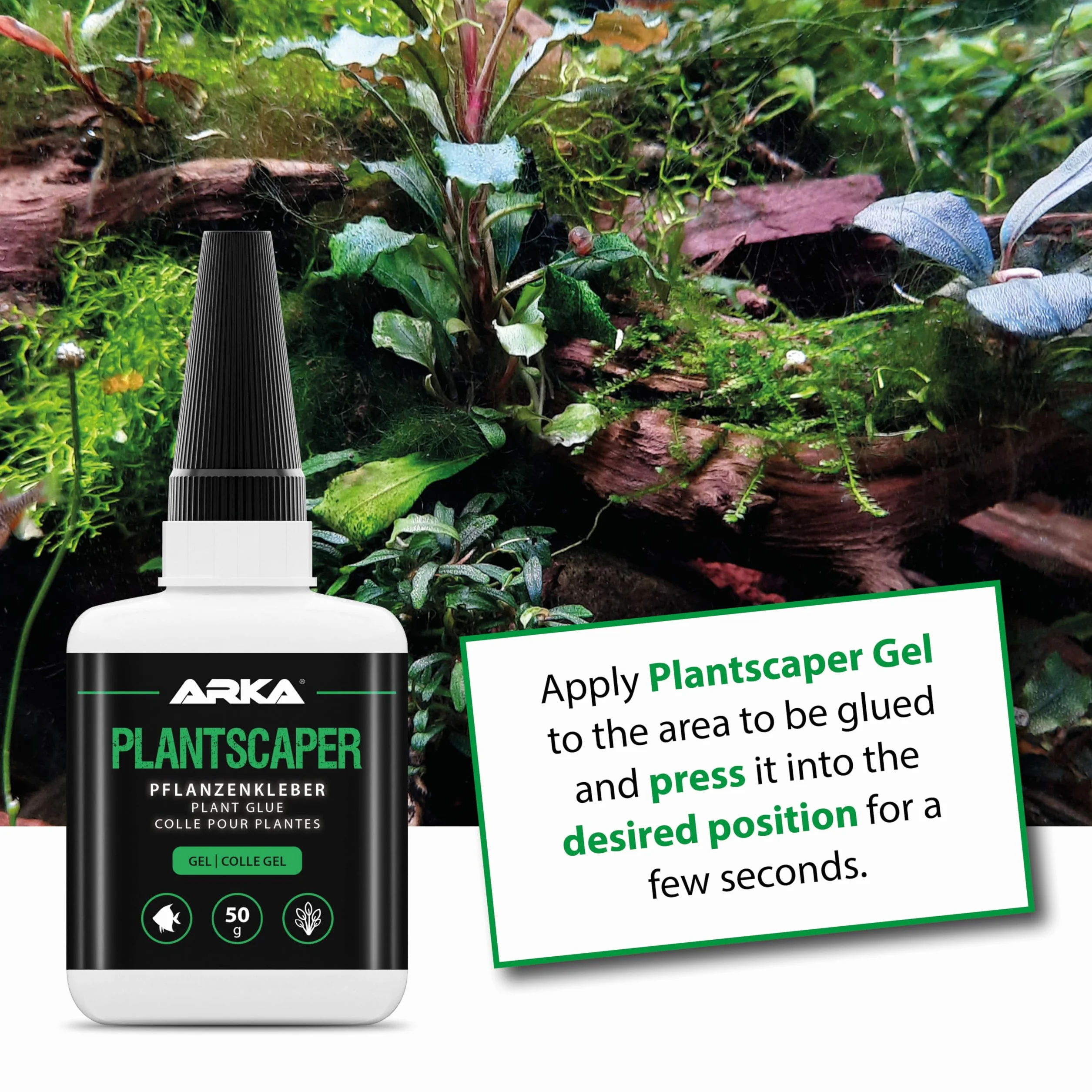 Colla piante acquario 50 g gel – ARKA Plantscaper – per muschi, radici, rocce e decorazioni – non cola, aderisce subito – sicura per gamberetti e piante – per aquascaping dolce – uso professionale
