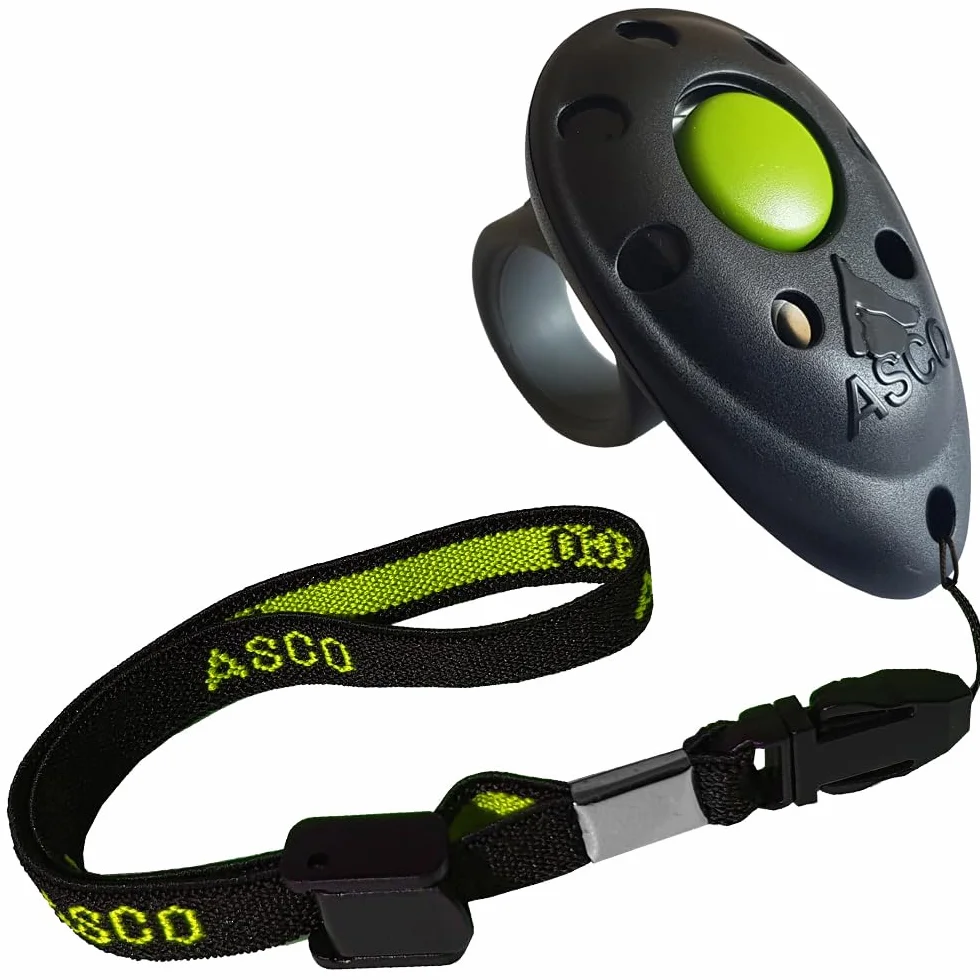 ASCO Clicker da Dito Premium con Cinturino da Polso Elasticizzato per clicker Training, clicker Professionale per Cani, Gatti e Cavalli, clicker per addestramento Cani, Nero AC01FA