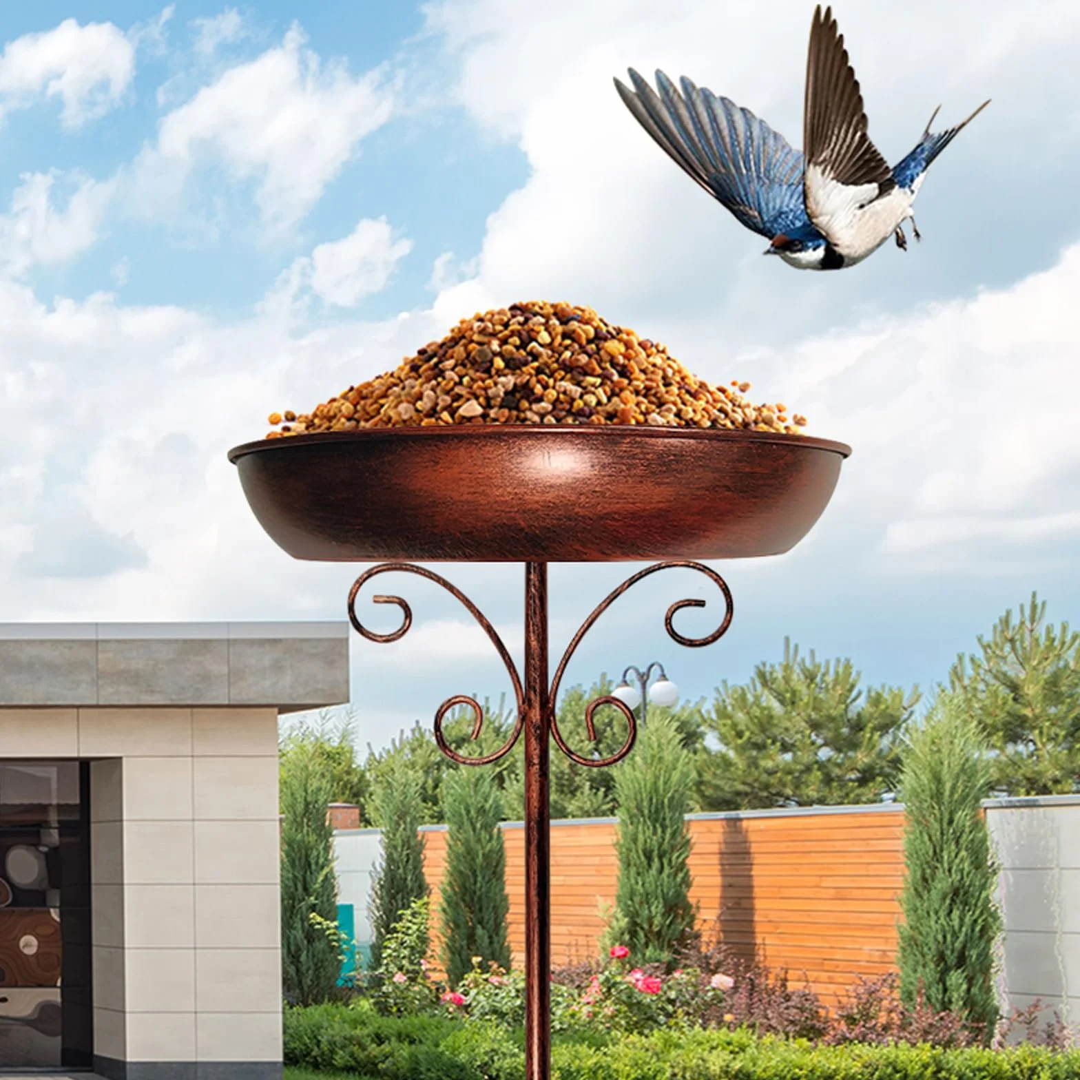 Abbeveratoio per uccelli da giardino, in metallo, per uccelli selvatici, per uccelli selvatici, per uccelli, mangiatoie, balcone, giardino