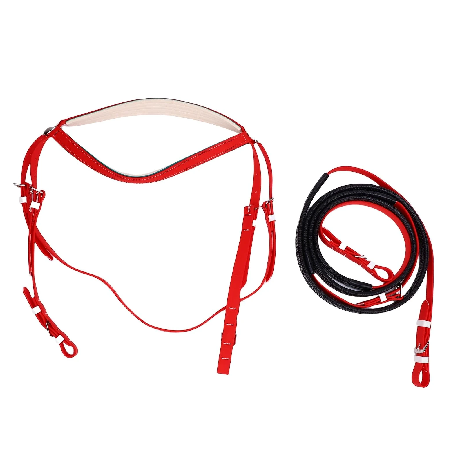 AMONIDA Set Cavezza e Redini per Cavallo, Set Cavezza in Nylon e Pelle PU in PVC, di vestibilità Comoda con Redine a Lunghezza Regolabile, Ideale per Competizioni Equestri, Allenamento, Equitazione
