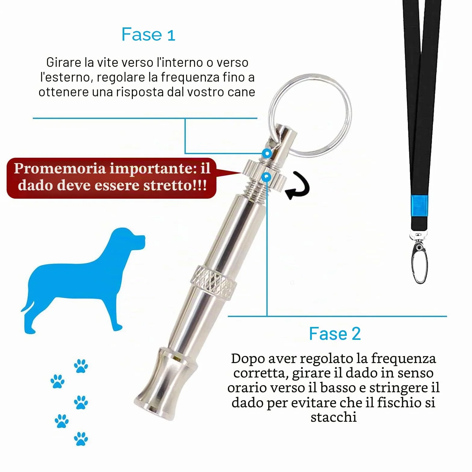 Andiker Fischietto per Cani, 2 Pezzi Fischietto per Animali Domestici ad ultrasuoni in Acciaio Inossidabile con Cordino, Professionale a frequenza Regolabile per l'addestramento al richiamo