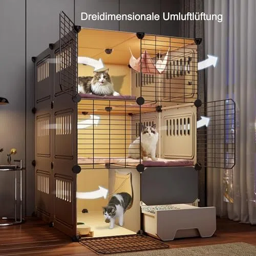 Gabbia per gatti a 3 livelli extra large, ad angolo, per interni, fai da te, per piccoli animali, con lettiera chiusa, grande area per esercizi