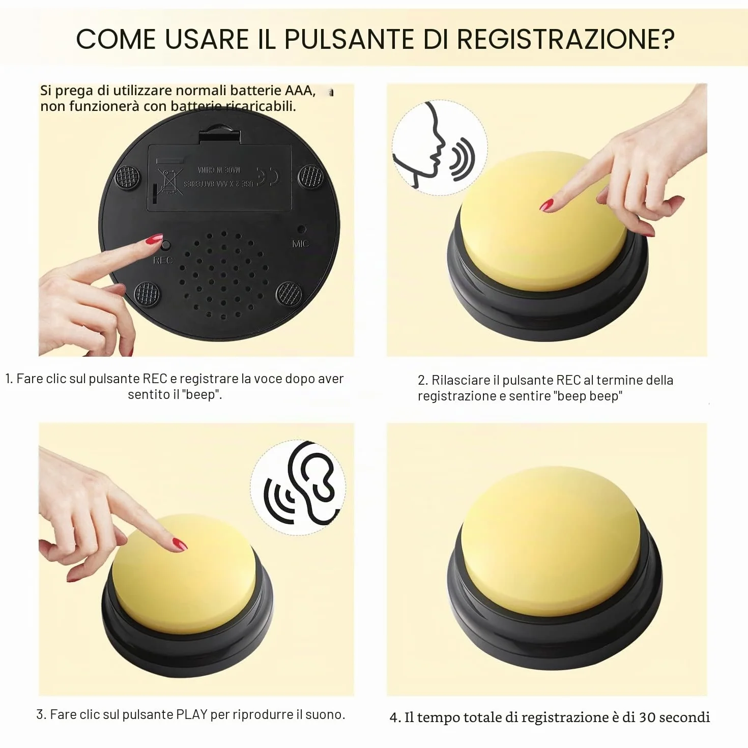 Pulsanti per cani per addestramento a parlare, per comunicazione, addestramento di animali domestici, risposta, cicalino, registrazione e riproduzione in 30 secondi, regalo divertente per scuola,