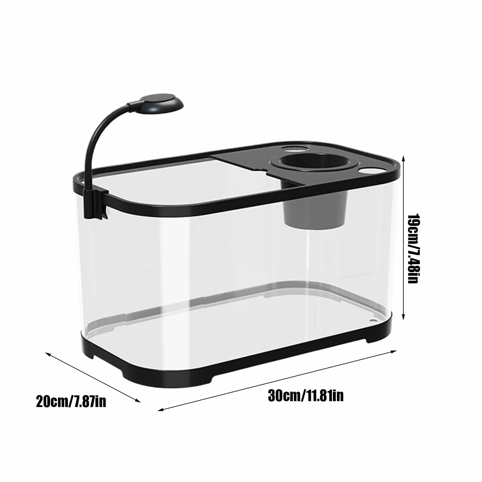 Kit Acquario Generico, Acquario Per Principianti, Vaso Decorativo Per Betta E Tartarughe, Nero, 30x20x19cm