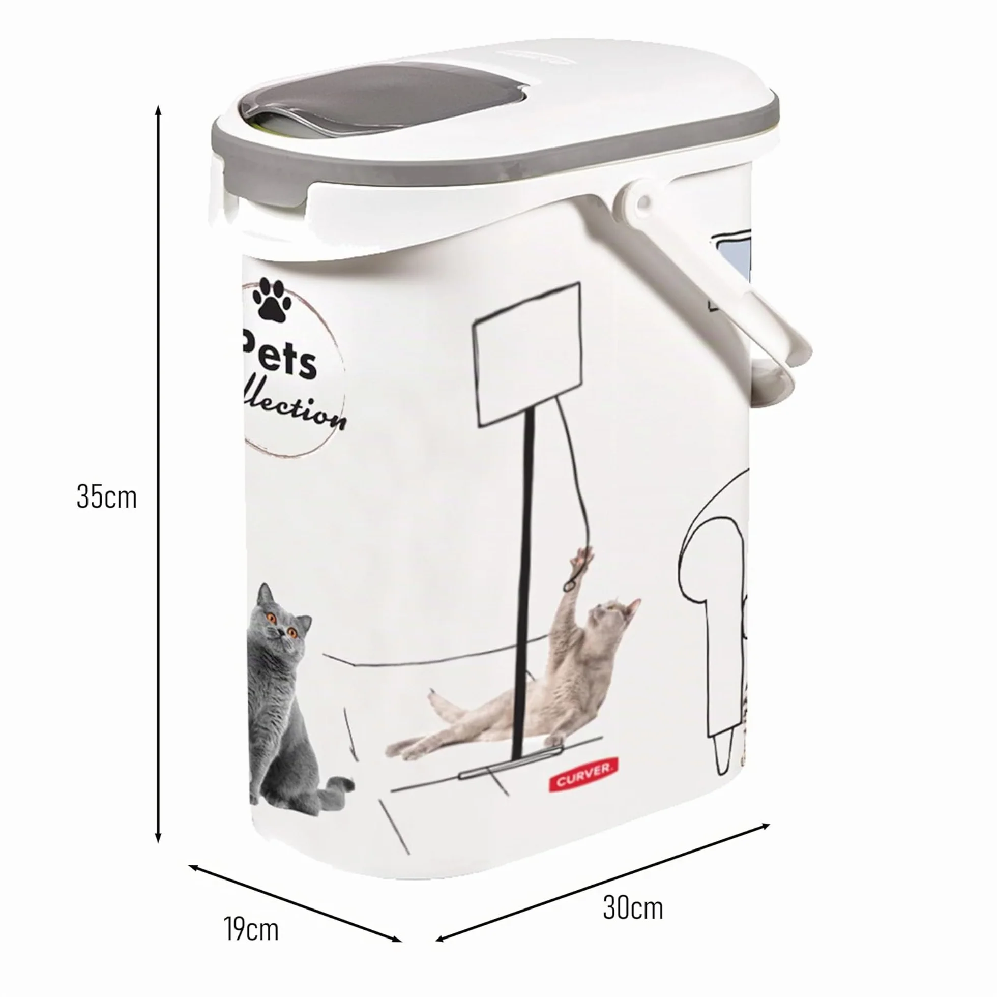 Curver Contenitore per crocchette per gatti – 10 L/4 KG – Pets Collection – Contenitore ermetico anti-odore per alimenti per gatti – 19 x 30 x 35 cm, bianco