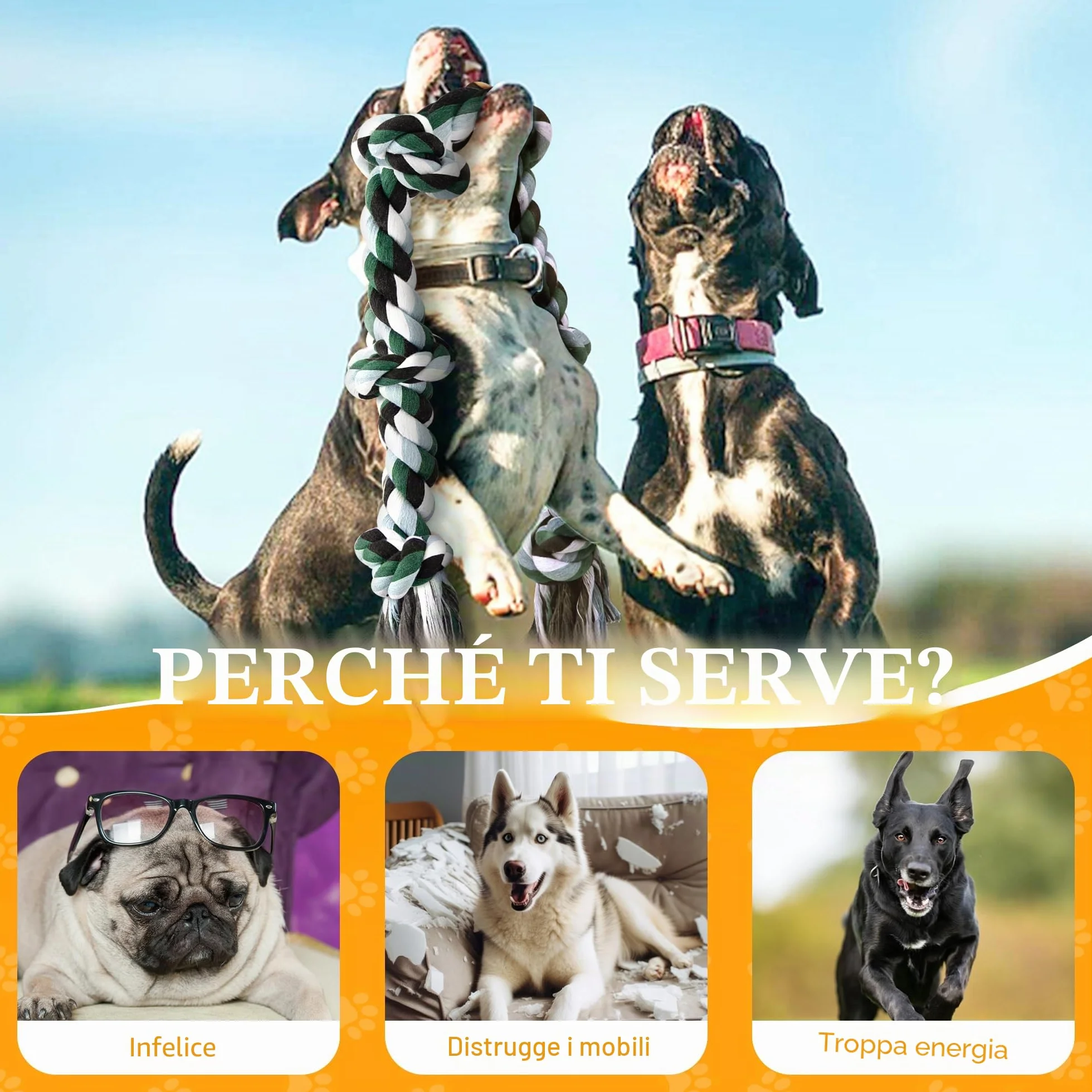 Ycozy XXL Corda Giochi per Cani Resistente 6 Nodi, 100cm Corda Giochi per Cani Grandi, Giocattolo Interattivo Cane