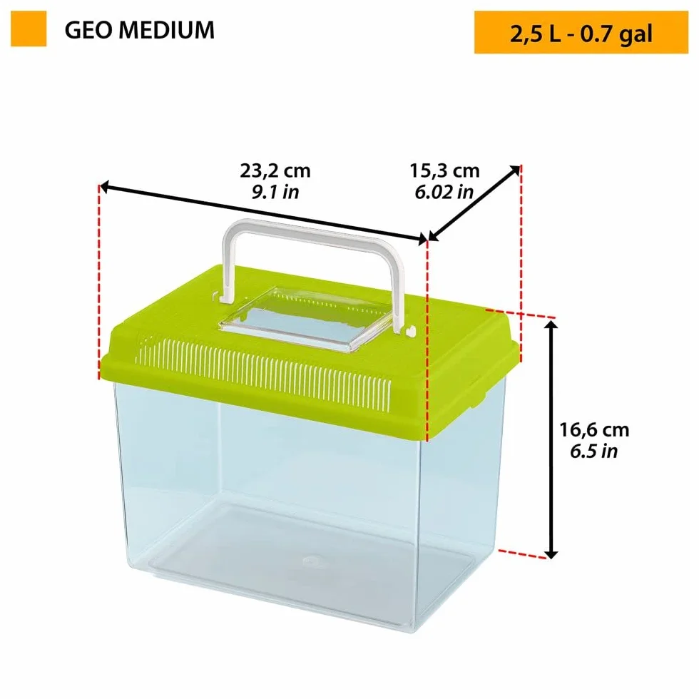 Ferplast Acquario in plastica per pesci GEO MEDIUM Vasca 2,5 L Contenitore per piccoli animali acquario terrario insetti tartarughe, Maniglia per facile trasporto, 23,2 x 15,3 x h 16,6 cm Verde