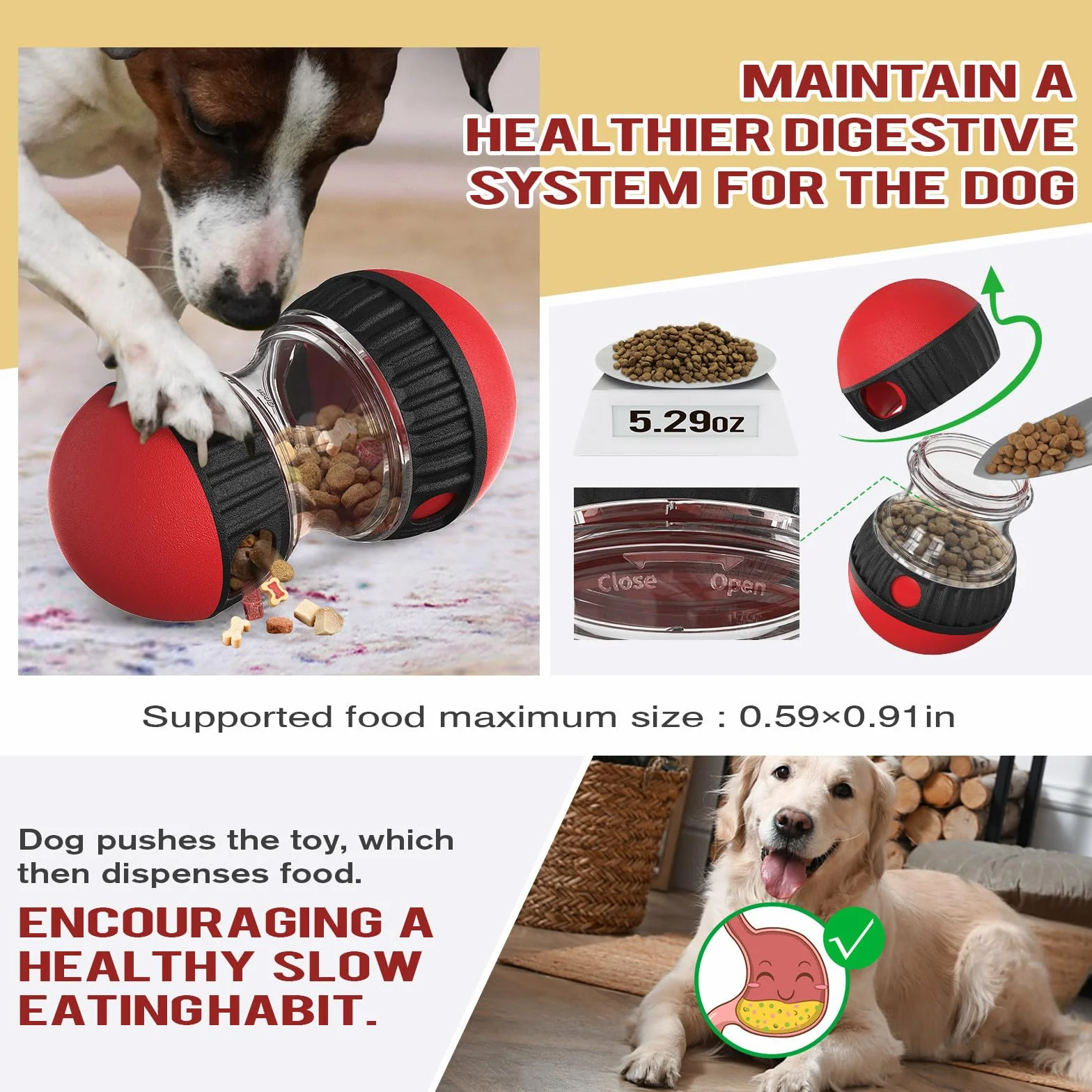 Giocattolo Intelligente per Cani, Dispositivo di Alimentazione Lenta, Giocattolo Interattivo per Cani, Dispenser di Cibo per Puzzle per Cani Piccoli, Medi e Grandi (Rosso)