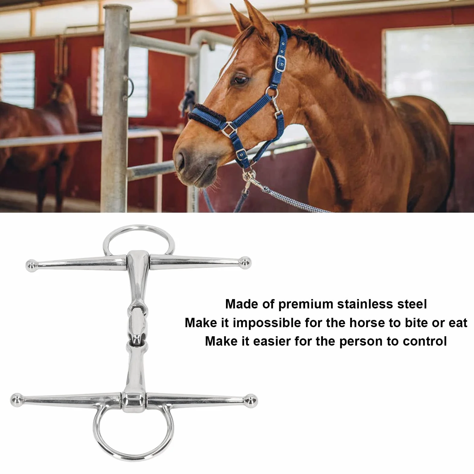 Bocchetta per cavalli in acciaio inossidabile da 135 mm per cavalli da allenamento e equitazione, premium, durevole, facile da controllare, design sicuro e amichevole, attrezzature per sport all'aria
