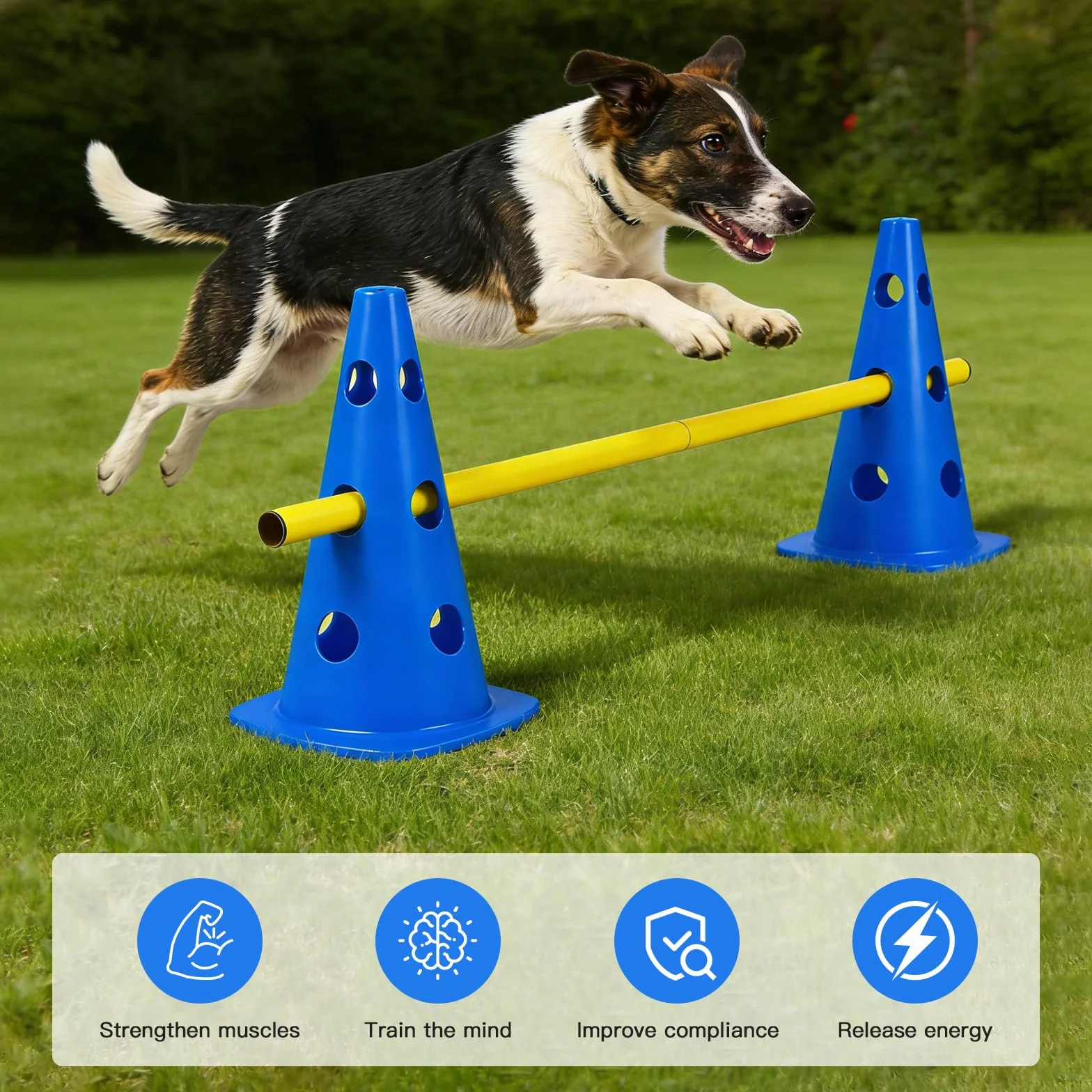 Set Ostacoli Steccati 10 Coni + 5 Aste – Agility Hurdles Regolabili in Altezza per Sport Canino e Allenamento Calcio – Set Multiuso per Cani, Bambini e Cavalli – Altezza 23 cm, Lunghezza 80 cm