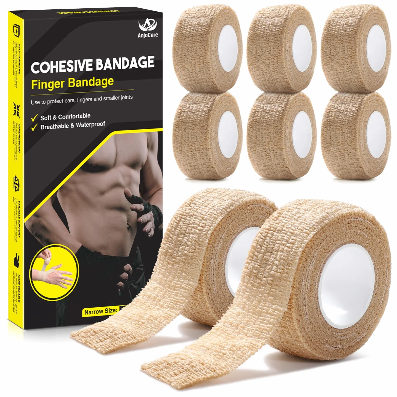Fascia Coesiva Autoadesiva per Rugby, Sport (2,5 cm x 4,5 m),Self Bendaggio Adesivo (Confezione da 8)