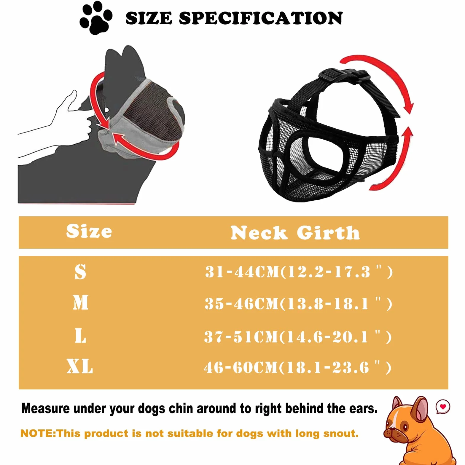ILEPARK Museruola Cane Short Bunno, Regolabile Non Coprire Ayse Mesh Bulldog Muszza per Morgere Maggio (M,Nero)