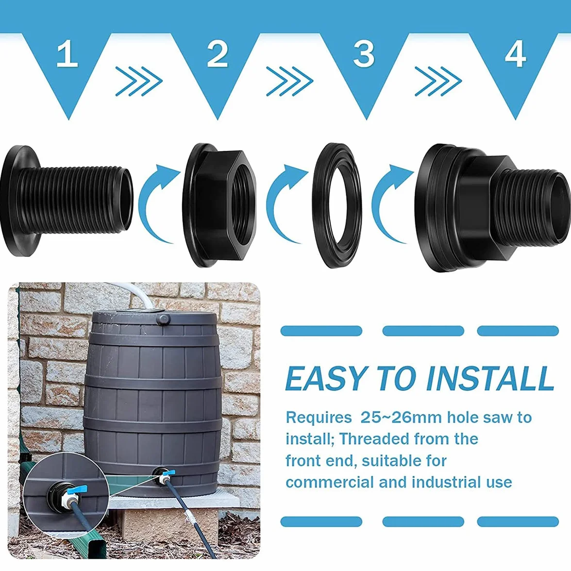 6PCS Raccordo per paratia in PVC Connettore per serbatoio dell'acqua a doppia filettatura per paratia 3/4 di pollice maschio 1/2 pollice femmina per botti di pioggia Acquari Serbatoi d'acqua Vasche