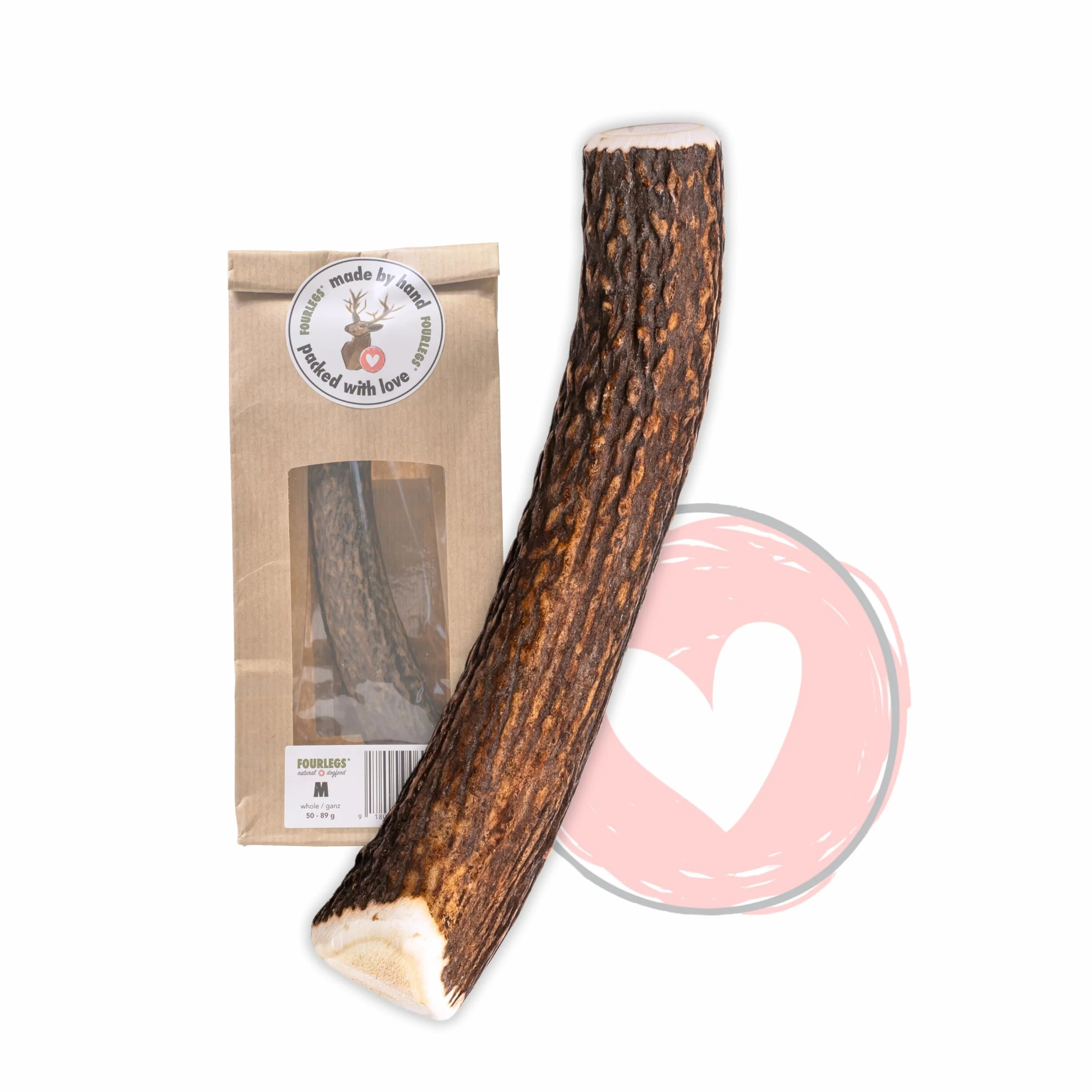 Snack per Cani Corno di Cervo Minerali Masticativi Naturali Taglia M Intero FOURLEGS