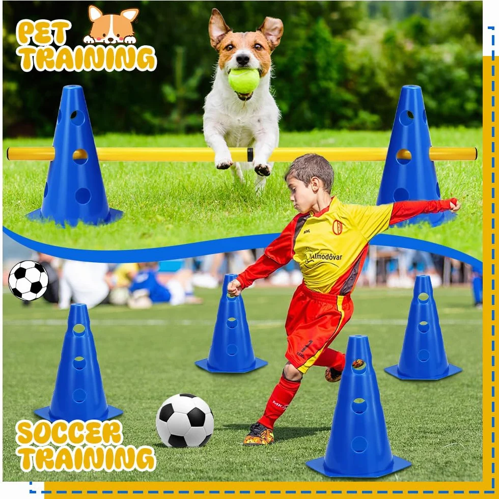 Agility Set per Cani Ostacoli per Bambini, Ostacoli per Bambini, Cani, Cane Cavaletti, 8 Coni 23 cm di Altezza + 4 aste Lunghe 81 cm, per Esercizi di Addestramento, Sport Cinofili