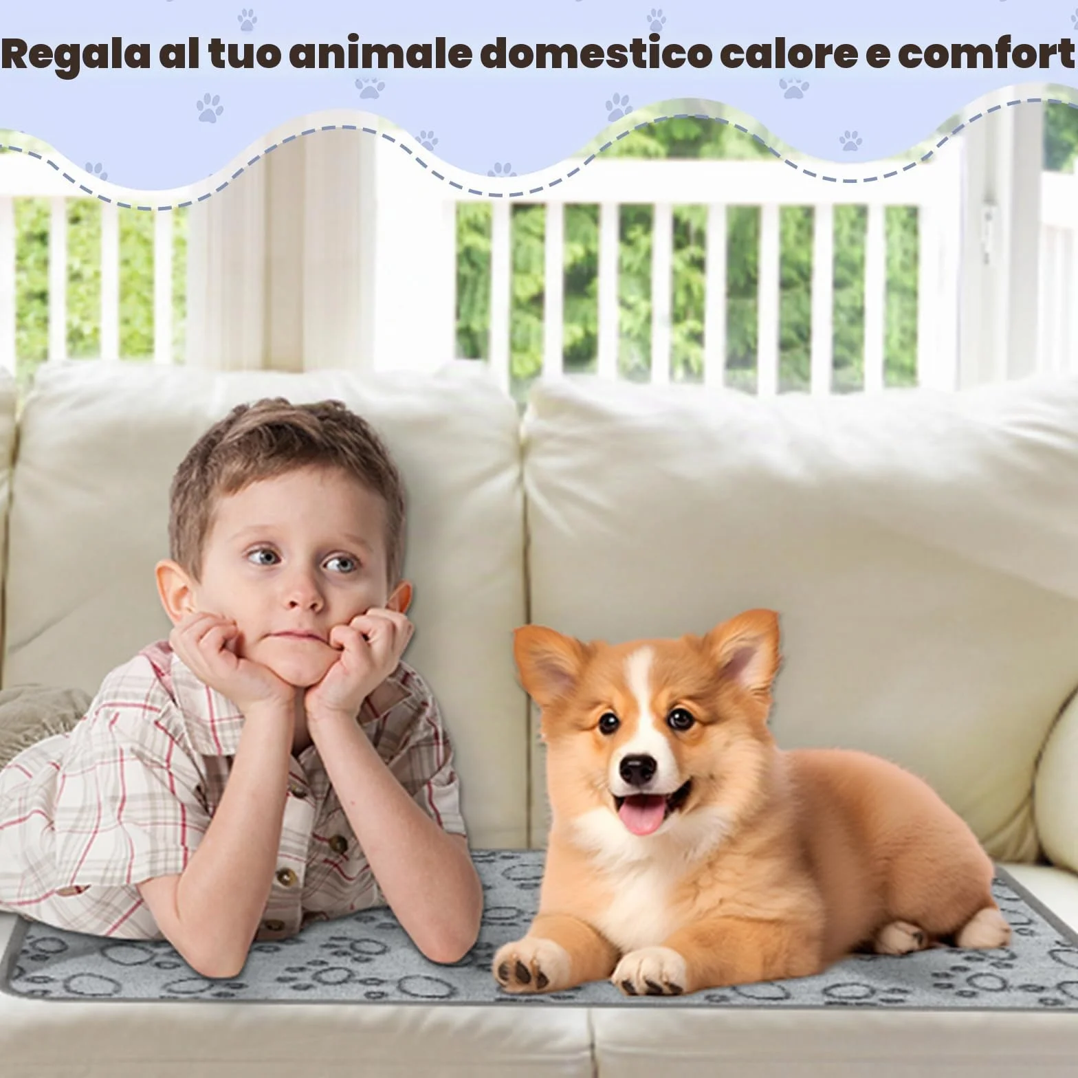 Coperta Per Cani Lavabile Flanella Morbida Calda 60×40cm Grigio Impronte Zampe