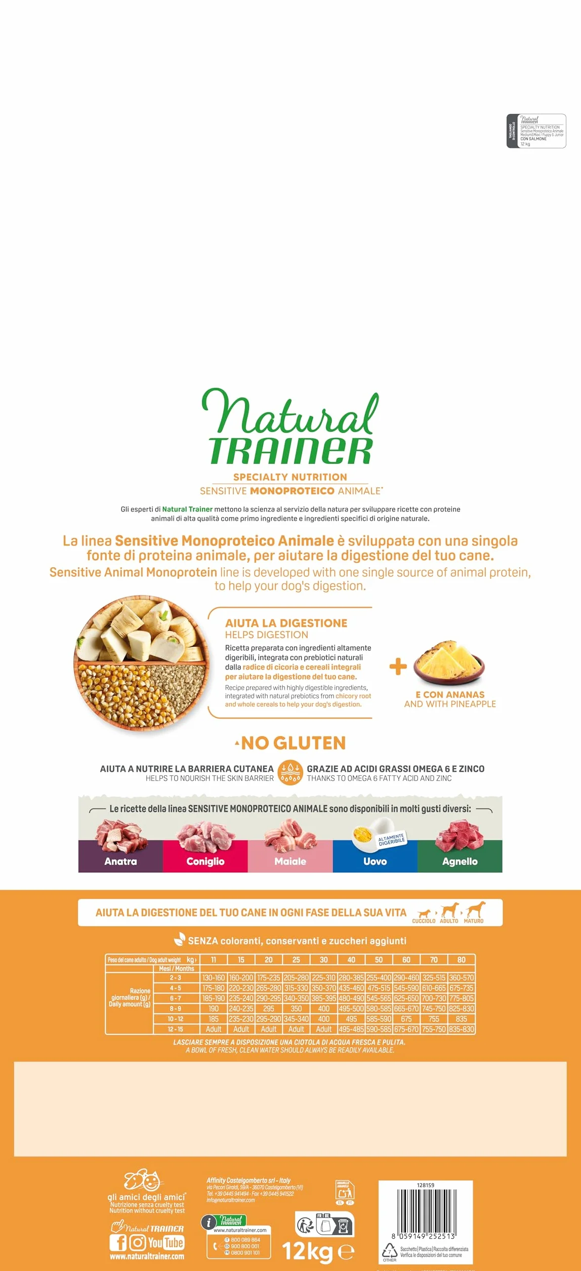 Natural Trainer Sensitive No Gluten Cibo per Cani Puppy&Junior con Salmone 12kg