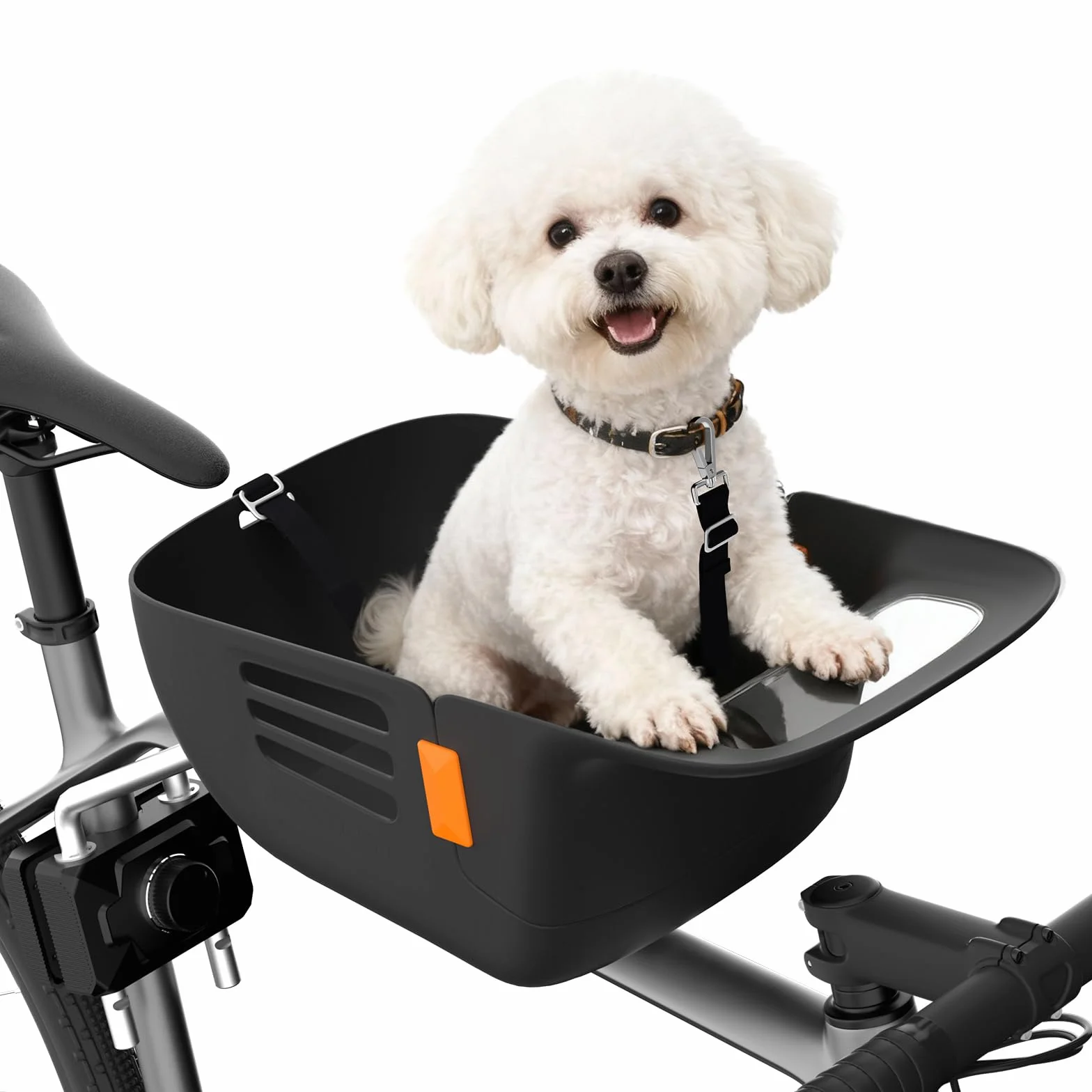 Cestino per Cani per Bicicletta Anteriore fino a 12KG, Cestino per Cani per Bicicletta con Piatto di Fondo Robusto e Sicuro, Sedile in Nylon Resistente all'Acqua e Antigraffio e Chiusura in