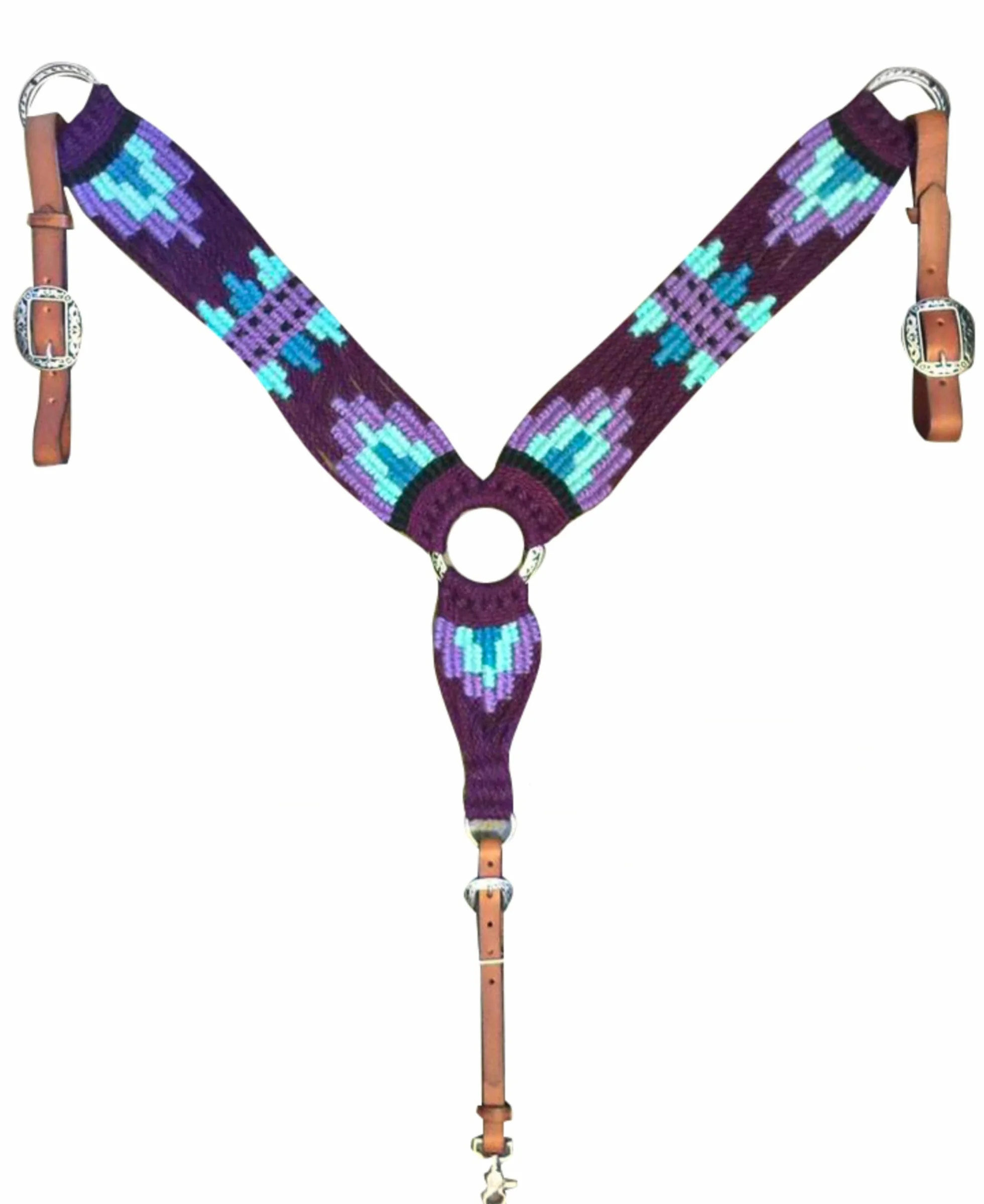 Collare da Petto in Mohair per Cavallo Western Cheval's International, Accessorio Equestre in Lana e Pelle, Regolabile, Nero e Viola, Cob