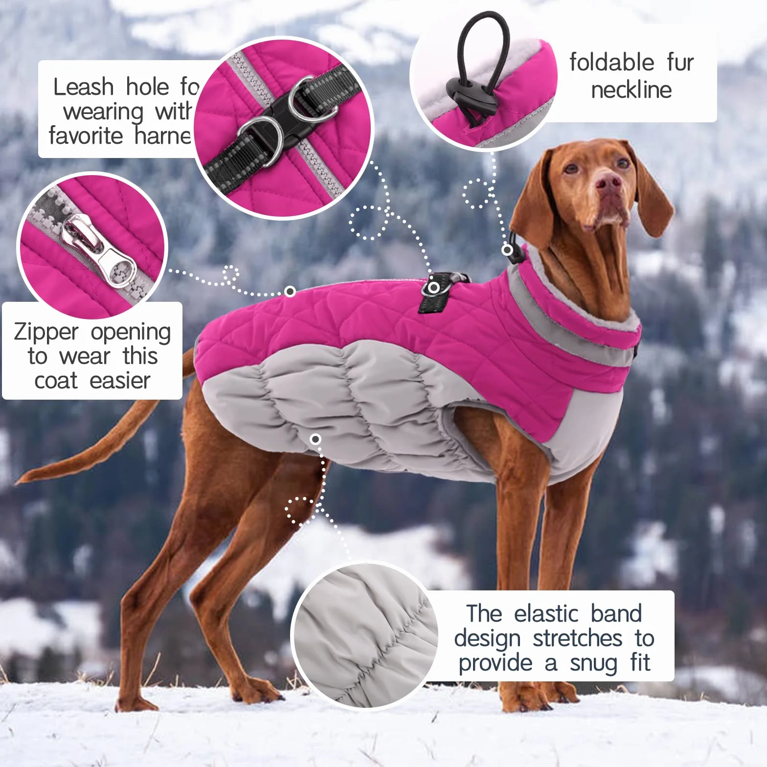 Kuoser Cappotto Invernale per Cani, Giacca Calda Impermeabile per Cane con Fodera in Pile, Gilet Riflettenti con Colletto in Pelliccia & Cerniera, Antivento Animali Domestici Abbigliamento da Esterno