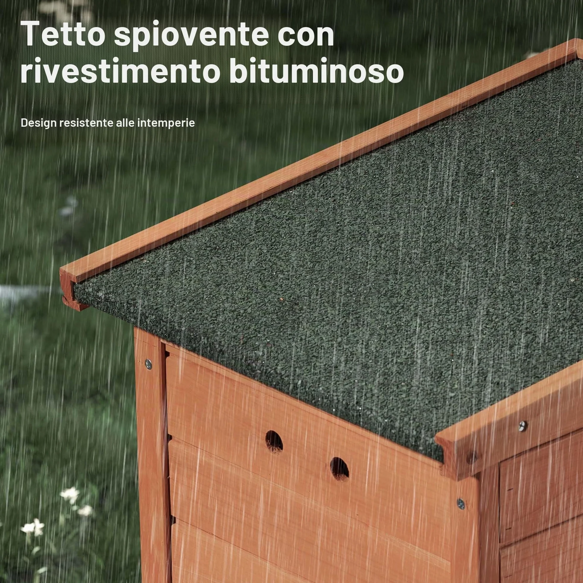 Wiltec Cuccia per gatti 420 x 515 x 430 mm in legno di abete rosso, casetta per conigli con tetto incernierato, guarnizione in bitume, conigliera per animali da giardino/balcone