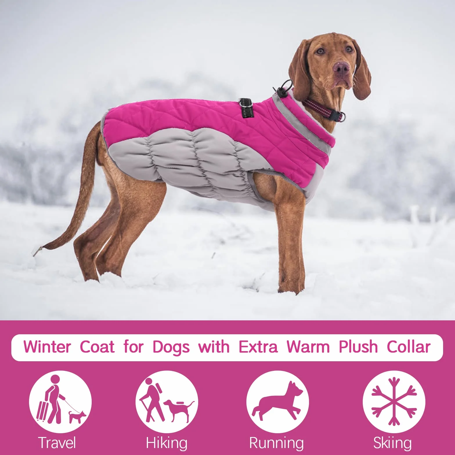 Kuoser Cappotto Invernale per Cani, Giacca Calda Impermeabile per Cane con Fodera in Pile, Gilet Riflettenti con Colletto in Pelliccia & Cerniera, Antivento Animali Domestici Abbigliamento da Esterno