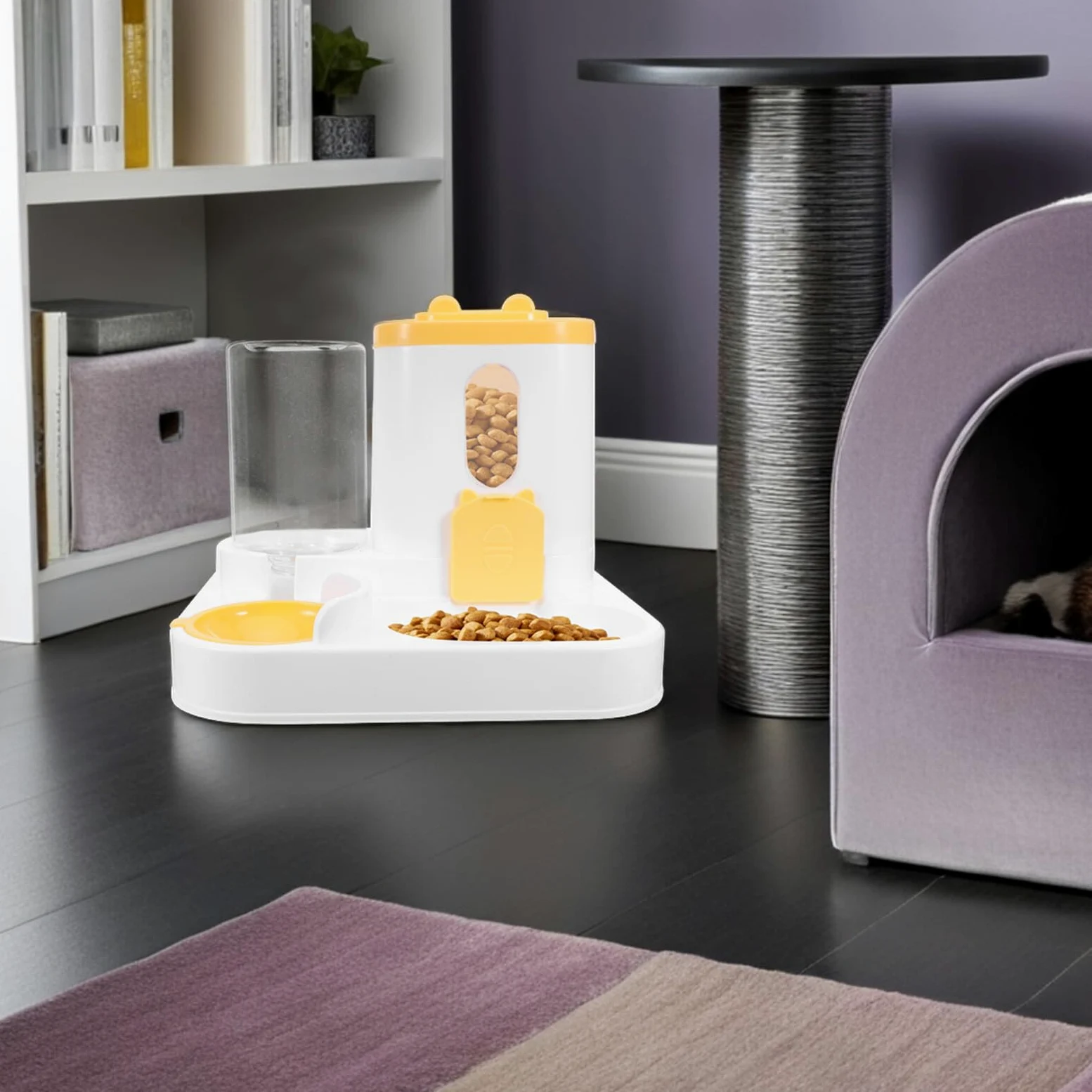 Toddmomy Distributore Automatico di Cibo e Ciotola per Acqua per Gatti e Cuccioli Alimentazione Lenta Sensore di Rifornimento Grande Capacità Silenziosa per Animali Domestici in Casa