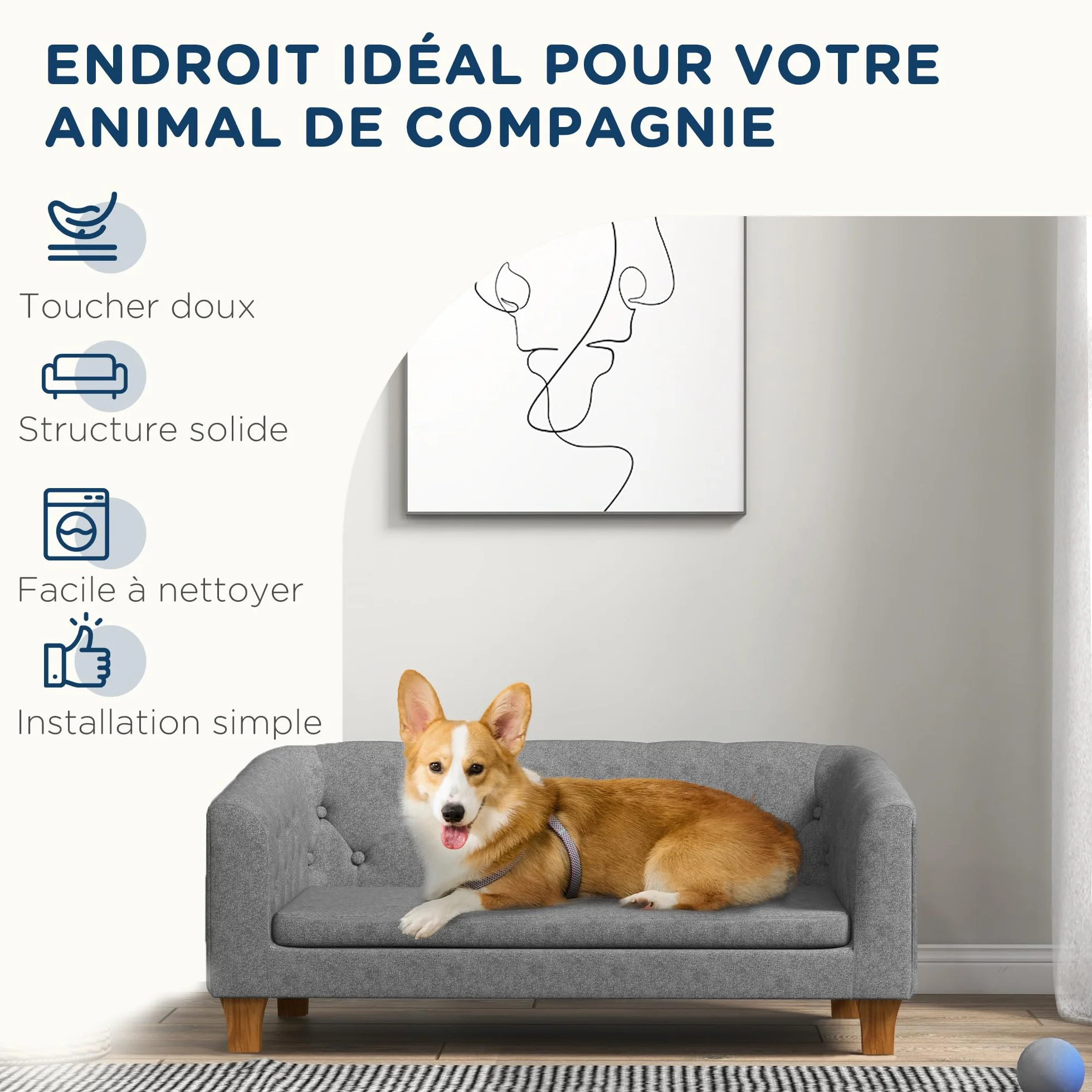 PawHut Divano per cani e gatti, divano rialzato per cani di piccole e medie dimensioni, con cuscino morbido rimovibile, installazione semplice, 96 x 60 x 42 cm, grigio