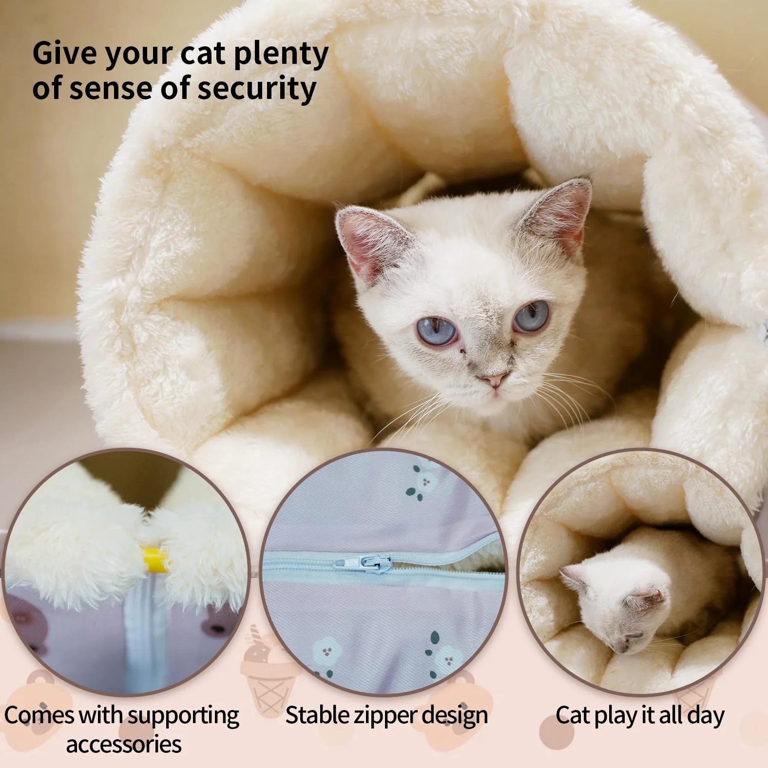 Tunnel giocattolo per gatti con caldo tappetino invernale per gatti, reversibile, in peluche e pile, tappetino da gioco pieghevole per conigli interni, gattini, furetti, cuccioli, diametro 27