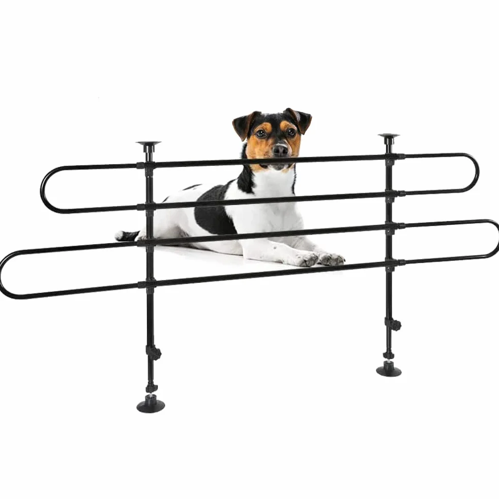 BAKAJI Griglia Divisoria Auto per Cani Universale con Asta Telescopica, Rete di Protezione Bagagliaio per Trasporto Animali, Ferro Regolabile, Barriera Separatore con Montaggio a Ventosa (2 Elementi)
